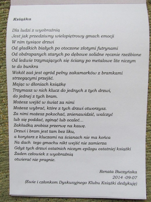 Wiersz Renaty Buczyńskiej.