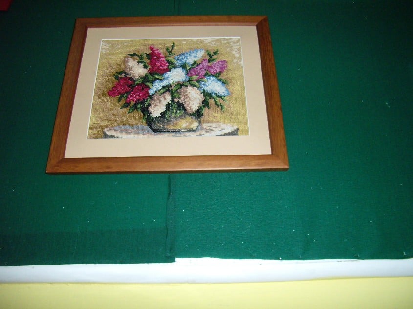 Wyhftowany obrazek kwiaty w doniczce praca Jolanty Maćkowskiej.  