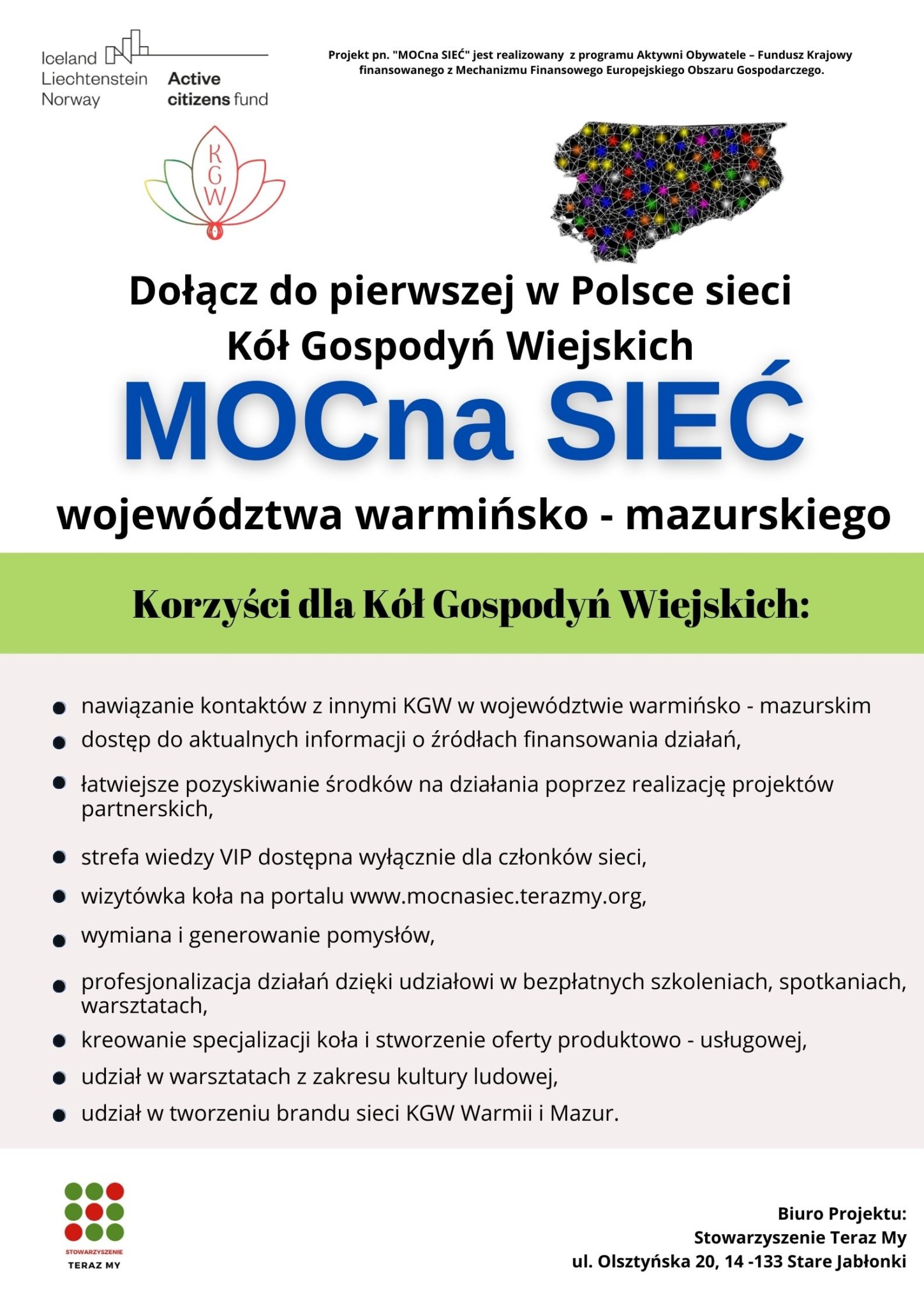 plakat - zaproszenie do Koła Gospodyń Wiejskich z województwa warmińsko-mazurskiego do przyłączenia się do SIECI KGW