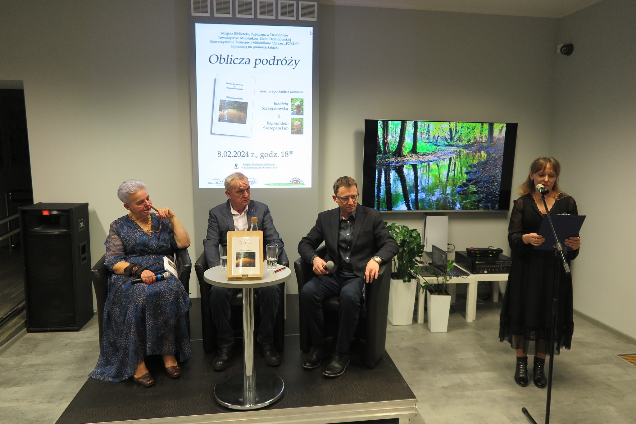 Piotr Kozikowski, Elżbieta Szczepkowska, Rajmund Szczepański podczas promocji książki, czyta Katarzyna Janke